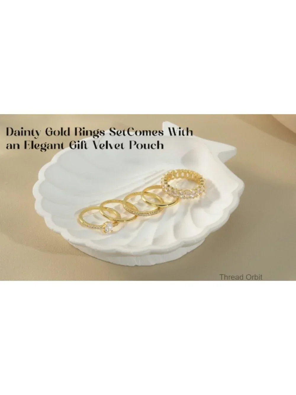 14K Gold Plated Stackable Rings for Women - Dainty Wedding Bands Ring Set Cubic
